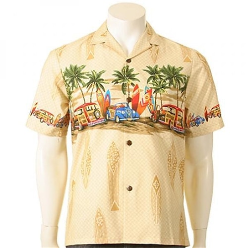 

Men's Shirt Car Coconut Tree Surf Turndown Yellow Navy Blue Beige 3D Print Casual Holiday Short Sleeve Button-Down Print Clothing Apparel Tropical Fashion Hawaiian Soft