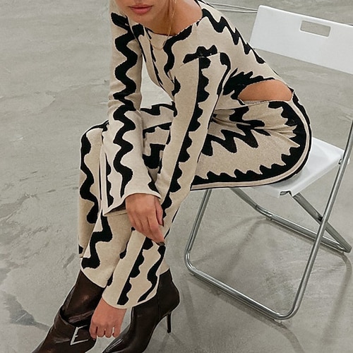 

Women's Party Dress Bodycon Sheath Dress Long Dress Maxi Dress White Long Sleeve Geometric Hollow To Waist Winter Fall Spring Crew Neck Fashion Date 2022 S M L XL