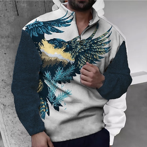 

Men's Zip Up Sweatshirt Pullover Blue Half Zip Graphic Prints Ugly Animals Zipper Print Daily Sports 3D Print Basic Designer Casual Spring Fall Clothing Apparel Hoodies Sweatshirts