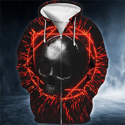

Men's Full Zip Hoodie Jacket Red Purple Orange Green Light Blue Hooded Skull Graphic Prints Zipper Print Sports Outdoor Daily Sports 3D Print Streetwear Designer Casual Spring Fall Clothing