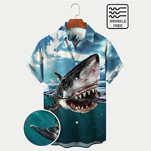 

camiciada uomocamiciaestivahawaiana animale squalo stampe grafiche squalocouvertureoutdoorstradamaniche cortestampaabbottonataabbigliamentoabbigliamentotropicalestilistahawaiano