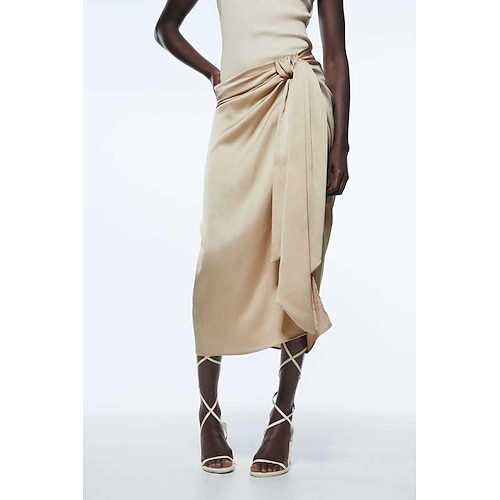 

Women's Work Skirts Midi Satin Beige Skirts Mermaid Office / Career XS S M