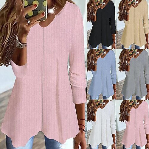 

Women's Shirt Blouse Black White Pink Plain Long Sleeve Casual Basic V Neck Regular S