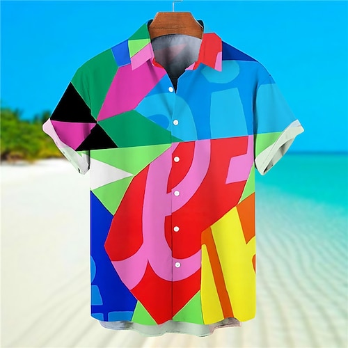 

Hombre Camisa camisa hawaiana Bloque de color Estampados Geometría Cuello Vuelto Azul Piscina Naranja Calle Casual Mangas cortas Abotonar Estampado Ropa Tropical Moda Hawaiano Design