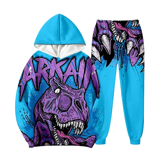 

2 pezzi Bambino Da ragazzo Felpa con cappuccio e pantaloni Vestito Animali Alfabetico Dinosauro Manica lunga Tasche Impostare Informale Fantastico Giornaliero Inverno Autunno 7-13 anni Viola