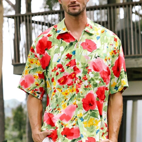 

Per uomo Camicia hawaiana Camicia con bottoni Camicia estiva Maglietta informale Camicia da spiaggia Rosso Verde Manica corta Stampe astratte Fiori e Piante Collo ripiegabile Strada Per eventi