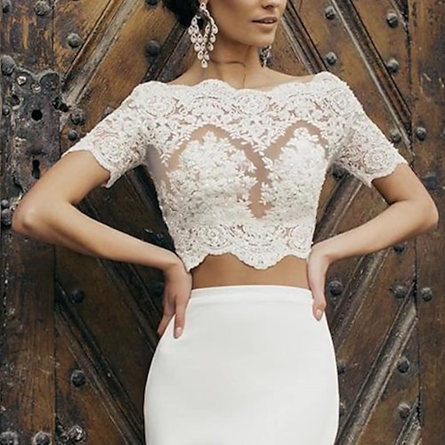 

Fidanzamento Informale Abiti da sposa Separa Separa Manica corta Con decorazione gioiello Di pizzo Top da sposa Con Con applique 2023 Abiti da sposa