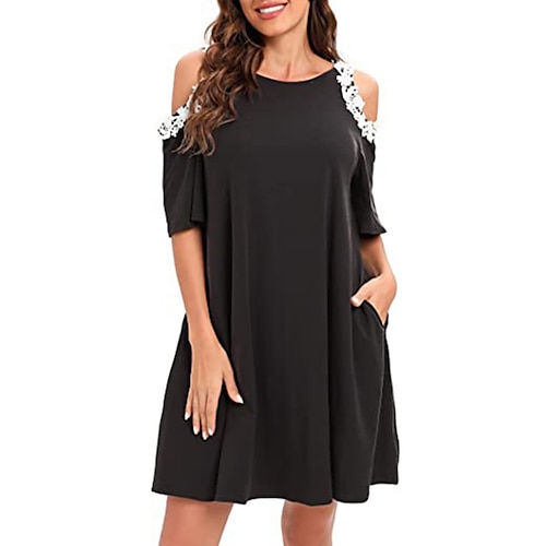 

Mujer Vestido informal Vestido de cambio Mini vestido Rosa brillante Negro Verde Claro Media Manga Color puro Encaje Verano Primavera Cuello Barco Moda Vacaciones Holgado 2023 S M L XL 2XL