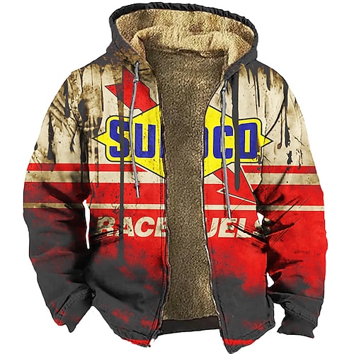 

Men's Full Zip Hoodie Jacket Red Blue Hooded Letter Graphic Prints Zipper Print Casual Daily Holiday 3D Print Fleece Designer Thin fleece Winter Sunoco Race Fuel Su Fuel Fall