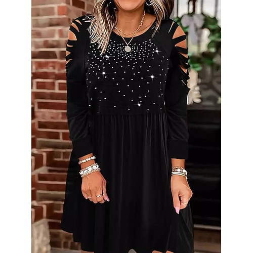 

Women's Casual Dress Swing Dress Mini Dress Black Long Sleeve Pure Color Ruched Winter Fall Spring Crew Neck Classic Daily Vacation 2023 S M L XL
