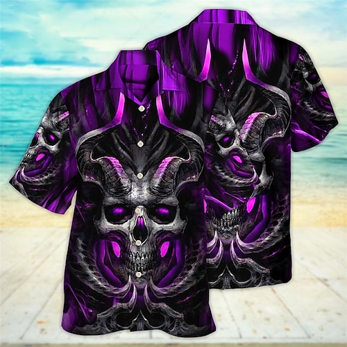 

Homme Chemise Chemise hawaïenne Crânes Imprimés Photos Col rabattu Violet Casual Vacances Manche Courte Bouton bas Imprimer Vêtement Tenue Tropique Mode Hawaïen Flexible