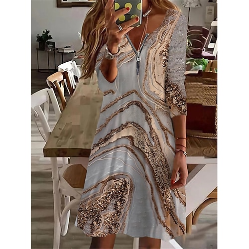 

Women's Casual Dress T Shirt Dress Tee Dress Mini Dress Black White Light Green Long Sleeve Flower Zipper Winter Fall Spring V Neck Fashion Daily 2022 S M L XL XXL 3XL 4XL 5XL