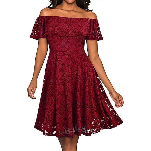

Women's Casual Dress Lace Dress Sheath Dress Mini Dress Pink Wine Green Sleeveless Pure Color Lace Winter Fall Spring Off Shoulder Fashion Daily Vacation Fall Dress 2023 S M L XL 2XL