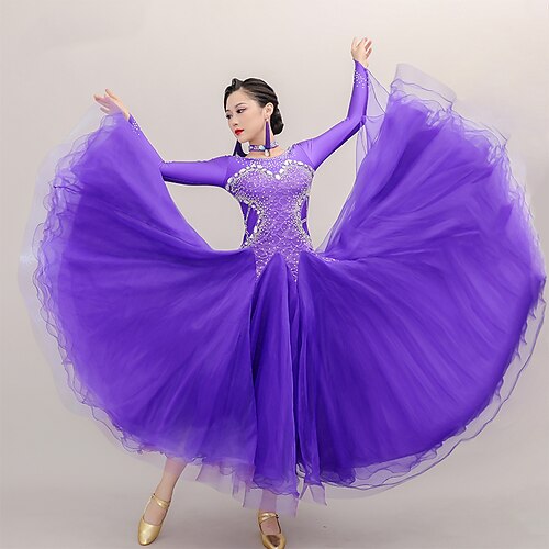 

ballroom dans Kjole Blonde Slidse Krystal / Rhinsten Dame Ydeevne Træning Langærmet Nylon Tyl Lycra