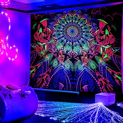 

mandala vortex blacklight uv réactif grande tapisserie trippy psychédélique dortoir salon art décoration tissu suspendu