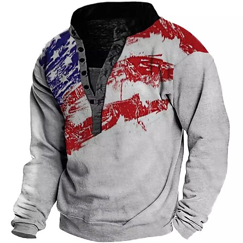 

Men's Sweatshirt Pullover Gray Standing Collar Graphic Prints National Flag Print Casual Daily Sports 3D Print Streetwear Designer Casual Spring Fall Clothing Apparel Hoodies Sweatshirts
