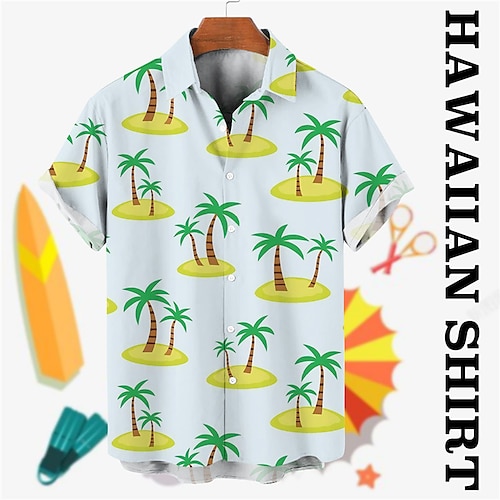 

Men's Shirt Summer Hawaiian Shirt Coconut Tree Graphic Prints Turndown Yellow Fuchsia Street Casual Short Sleeves Button-Down Print Clothing Apparel Tropical Fashion Hawaiian Designer