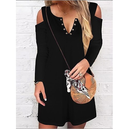 

robe chandail décontracté pour femme robe pull chasuble mini robe chandail noir blanc gris à manches longues couleur pure épaule froide été printemps col en v mode coupe ample 2023 s m l xl xxl