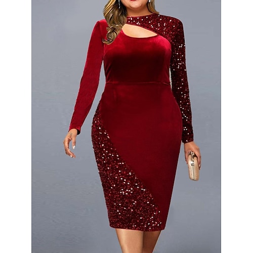 

Per donna Plus Size Abito di velluto Colore puro Girocollo Manica lunga Inverno Autunno Di tendenza Elegante Moderno Vestito longuette Ufficio Appuntamento Vestito