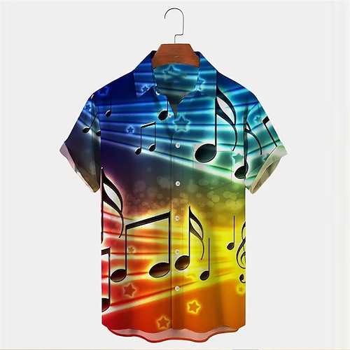 

Homens Camisa Social Camisa havaiana Estampas Abstratas Notas Aberto para a Lateral Azul Ao ar livre Rua Manga Curta Botão para baixo Imprimir Roupa Tropical Moda Havaiana Designer