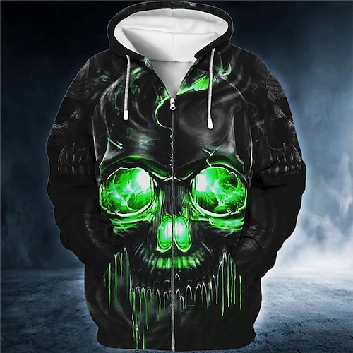 

Men's Full Zip Hoodie Jacket Blue Purple Orange Green Hooded Skull Graphic Prints Zipper Print Sports Outdoor Daily Sports 3D Print Streetwear Designer Casual Spring Fall Clothing Apparel Hoodies