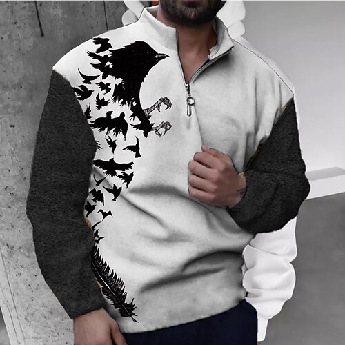 

Men's Zip Up Sweatshirt Pullover Black And White Half Zip Animal Bird Graphic Prints Zipper Print Daily Sports 3D Print Basic Designer Casual Spring Fall Clothing Apparel Hoodies Sweatshirts