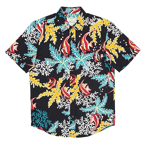 

Men's Shirt Summer Hawaiian Shirt Graphic Prints Fish Reef Turndown Black Street Casual Short Sleeves Button-Down Print Clothing Apparel Tropical Fashion Hawaiian Designer