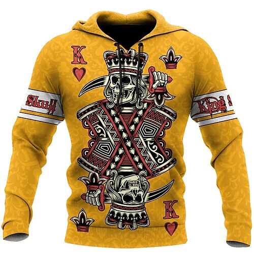 

Men's Pullover Hoodie Sweatshirt Yellow Hooded Skull Graphic Prints Poker Print Daily Sports 3D Print Basic Streetwear Designer Spring Fall Clothing Apparel Hoodies Sweatshirts