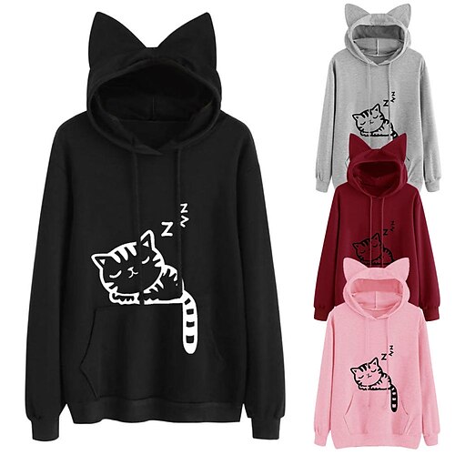 

Tier Katze Kapuzenshirt Katzenohren Anime Katzenohr Kapuzenshirt Für Herren Damen Unisex Erwachsene Heißprägen 100% Polyester