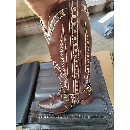 1970s Shoes Western Boot Square Toe Hippie Cowboy Women's