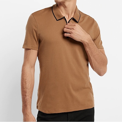 

Herre POLO T-skjorte Golf skjorte utendørs Arbeid Quarter Zip Kortermet Mote Gatemote Helfarge عادي Lapper Quarter Zip Sommer Normal Vin Navyblå kaffe POLO T-skjorte