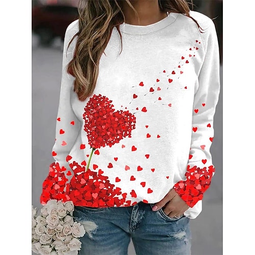 

Mujer Camiseta Blanco Corazón Estampado Manga Larga Enamorado Fin de semana Básico Escote Redondo Regular Pintura S