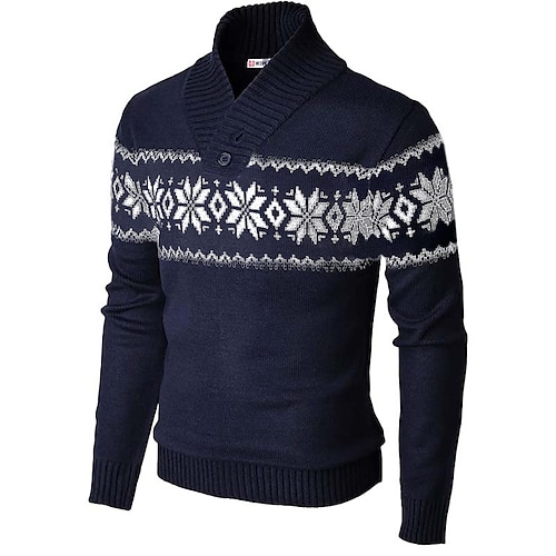 

Men's Sweater Ugly Christmas Sweater Pullover Sweater Jumper Ribbed Knit Cropped Knitted Snowflake V Neck Keep Warm Modern Contemporary Christmas Work Clothing Apparel Fall & Winter Wine Green M L XL