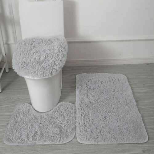 

3Pcs/set Soft Solid Color Bathroom Mat Set Non-slip Bath WC Carpets Rectangle U-shape Bathroom Toilet Rugs Floor Mat Door Mat