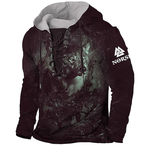 

Homme Sweat à capuche Sweat Vert Noir Bleu Violet Rouge Capuche Animal Loup Imprimés Photos Lacet Imprimer Casual du quotidien Des sports 3D effet basique Vêtement de rue Design Printemps Automne