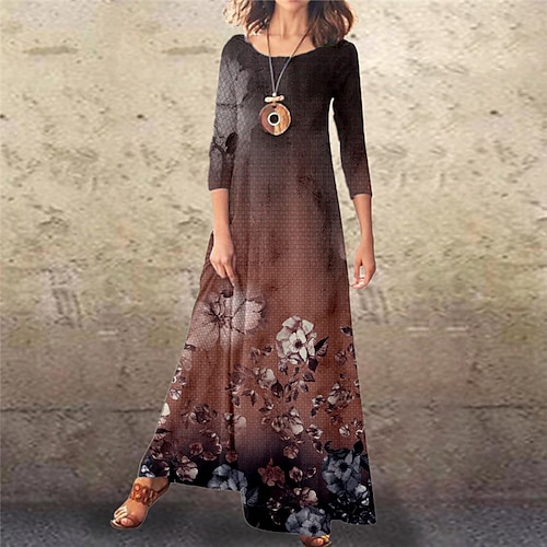 

Women's Casual Dress Swing Dress Long Dress Maxi Dress Yellow Blue Brown Long Sleeve Floral Pocket Winter Fall Spring Crew Neck Fashion Daily Weekend 2023 S M L XL XXL 3XL