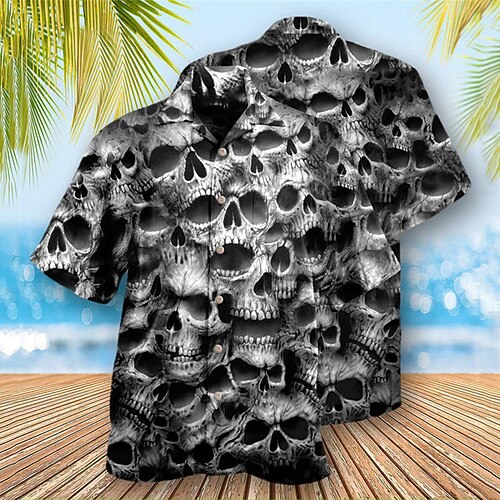 

Men's Shirt Summer Hawaiian Shirt Skull Graphic Prints Turndown Black Casual Going out Short Sleeves Button-Down Print Clothing Apparel Tropical Hawaiian Designer Casual