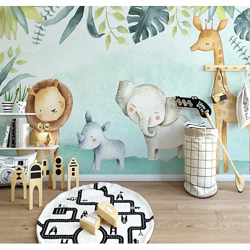 

Cartoon Elephant Wallpaper Children's Room Wallpaper Boys' Bedroom Mural Background Wall Kindergarten Animal Wallpaper Wallpaper
