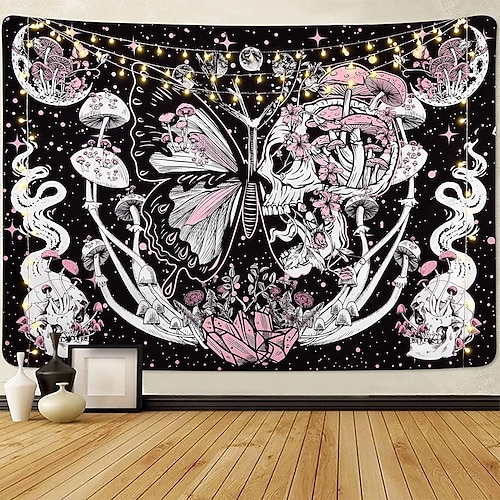 

Calavera grande tapiz hippie trippy psicodélico hongo colgante de pared polilla luna estrellas serpiente tapiz colgante de pared para el hogar dormitorio sala de estar decoración