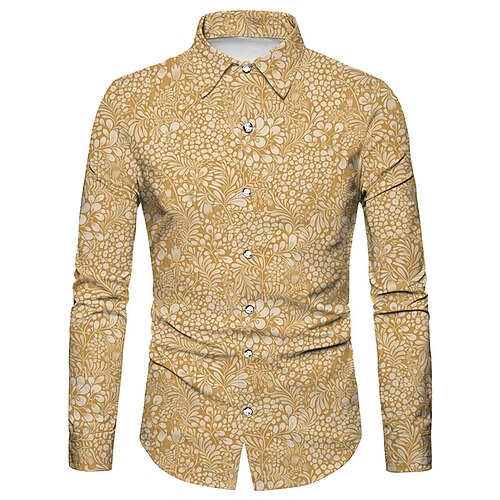 

Men's Shirt Floral Graphic Prints Turndown Yellow Blue 3D Print Outdoor Street Long Sleeve Button-Down Print Clothing Apparel Fashion Designer Casual Soft
