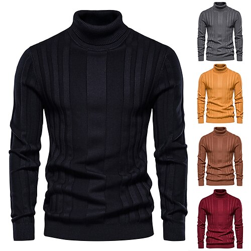 

Herre Pullover trøje rullekrave sweater Rillet Strikke Beskåret Strikket Helfarve Rullekrave Hold Varm Moderne Moderne Arbejde Dagligdagstøj Tøj Vinter Forår & Vinter Sort Gul S M L