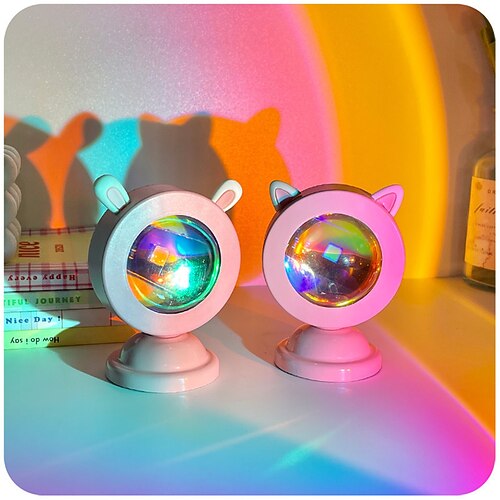 

Cute Cat/Rabbit Ears Mini Sunset Lamp USB Rainbow Projection Atmosphere Night Light Projector Photographic Lighting Table Lamps