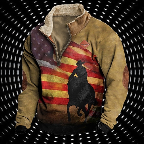 

Men's Zip Sweatshirt Pullover Brown Half Zip Graphic National Flag Print Sports Outdoor Casual Daily 3D Print Fleece Streetwear Designer Thin fleece Fall Winter Clothing Apparel Hoodies