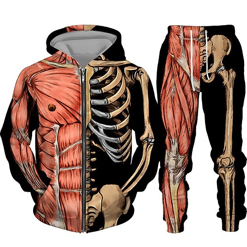 

Men's Tracksuit Hoodies Set Full Zip Hoodie Brown Hooded Graphic Skeleton Muscle Zipper 2 Piece Print Sports Outdoor Casual Sports 3D Print Basic Streetwear Designer Fall Spring Clothing Apparel