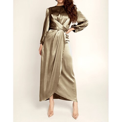 

abito in raso da donna vestito dall'oscillazione vestito lungo maxi abito verde nero viola manica lunga colore puro increspato estate primavera girocollo vestito da estate di modo data abito primaverile vestibilità ampia 2023 s m l xl xxl