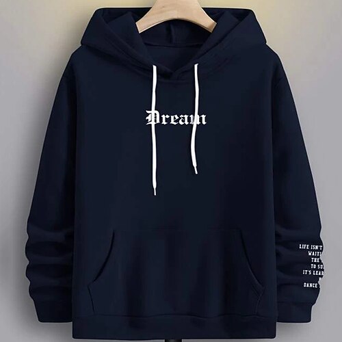 

Men's Hoodie Black Blue White Hooded Letter Lace up Pocket Holiday Going out Streetwear Cool Casual Winter Spring Fall Clothing Apparel Hoodies Sweatshirts