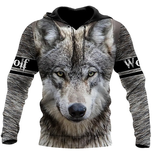 

Per uomo Felpa con cappuccio pullover Grigio Con cappuccio Animali Lupo Stampe astratte Stampa Giornaliero Sport Stampa 3D Essenziale Streetwear Originale Primavera & Autunno Abbigliamento Felpe con