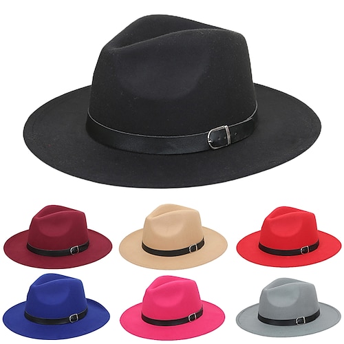 

Men's Fedora Hat Brim Hat Black Pink Classic Basic 1930s Causal Holiday Solid Colored