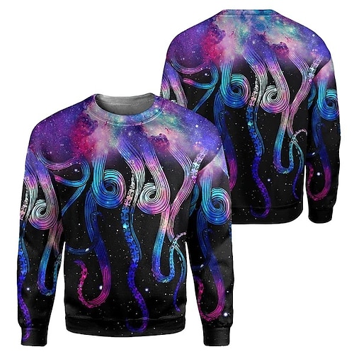 

Men's Sweatshirt Pullover Purple Crew Neck Animal Graphic Prints Octopus Print Daily Sports Holiday 3D Print Basic Streetwear Designer Spring Fall Clothing Apparel Hoodies Sweatshirts