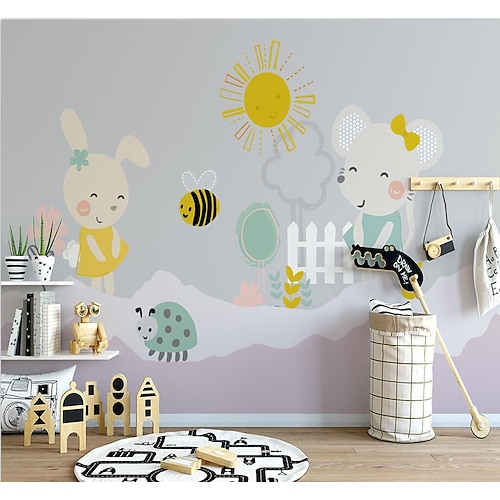 

Respectueux de l'environnement chambre d'enfant garçons et filles papier peint nordique simple dessin animé papier peint chambre chaud décoratif mur toile